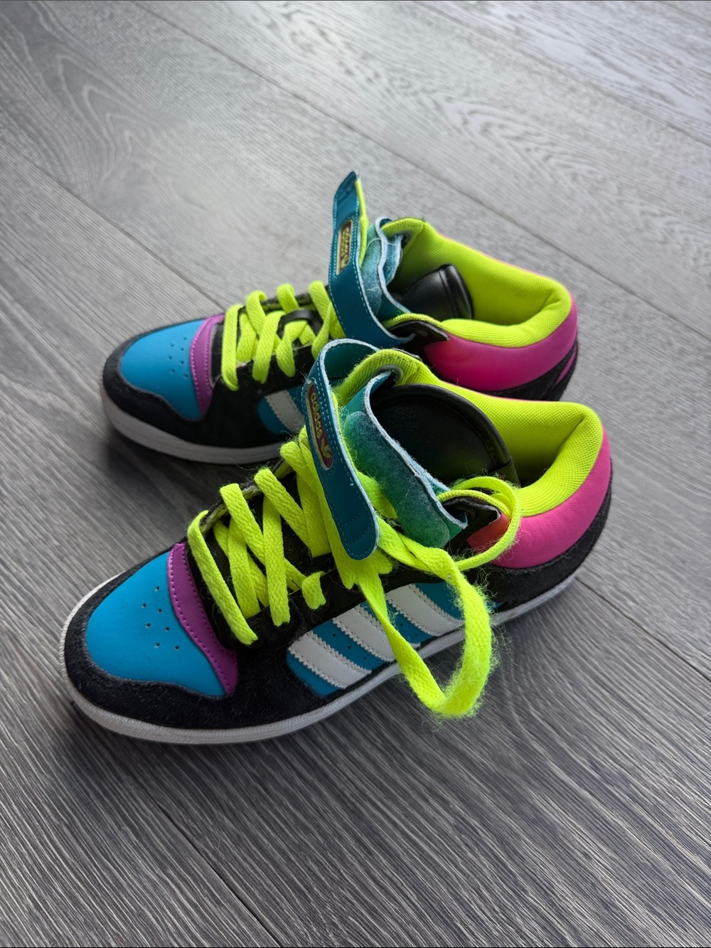 adidas High-Top Sneakers in Neon Lime, Teal & Pink